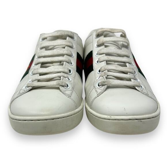 Gucci Ace Web Low Top Sneaker Embroidered Bee Motif White Leather 37.5 Women’s - Picture 8 of 14